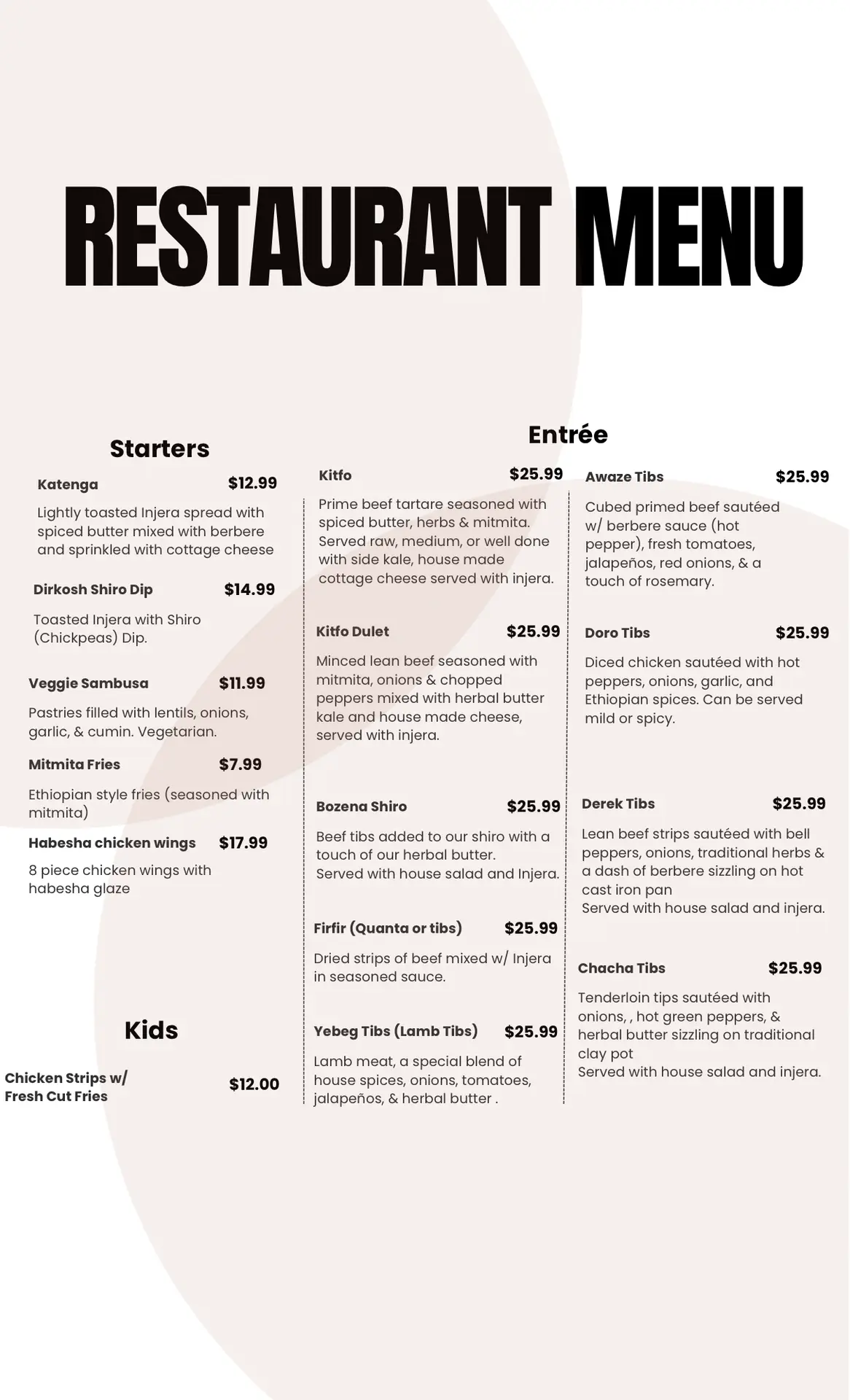 Restaurant Menu – 1